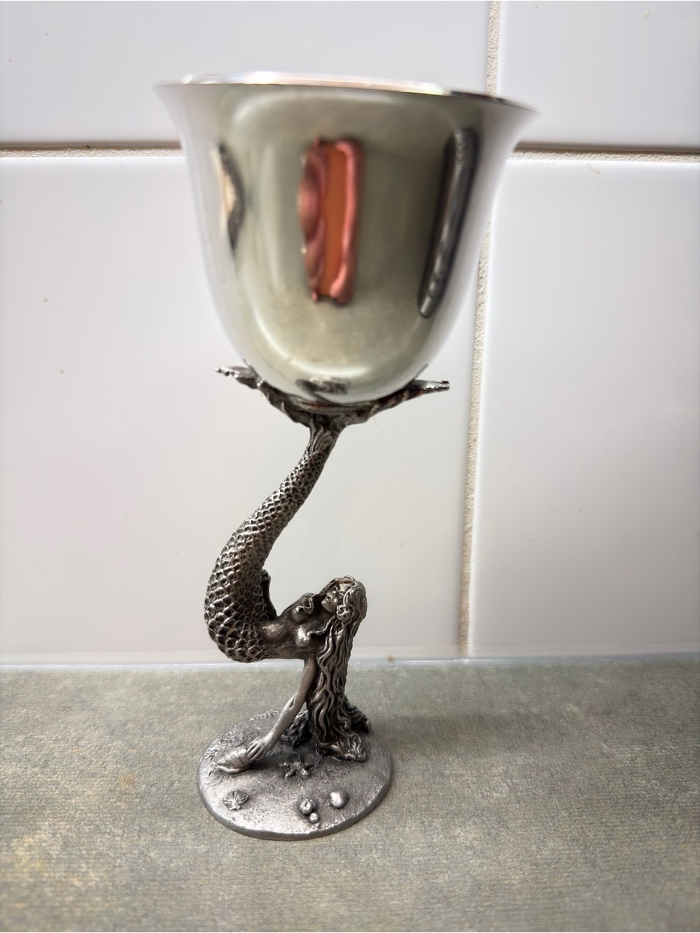 BOB MAURUS PEWTER MERMAID GOBLET CHALICE 6”